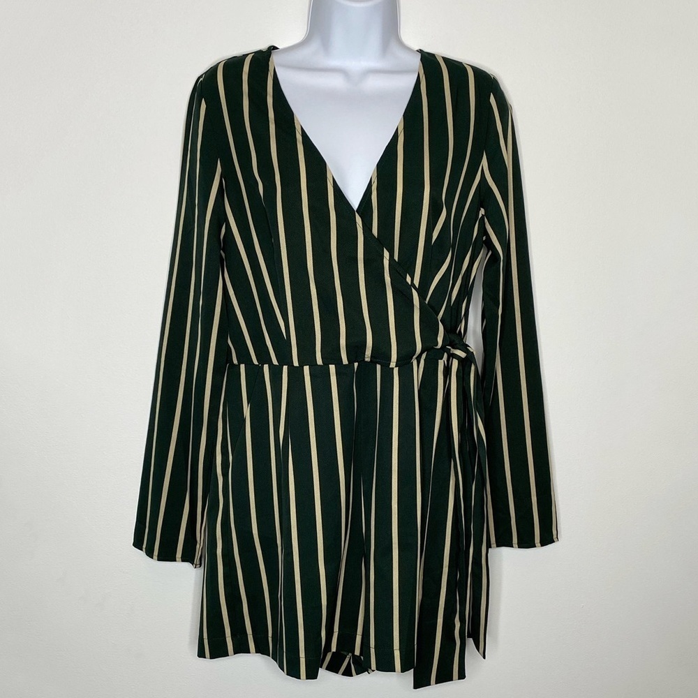 re:named Green Striped Long Sleeve Romper